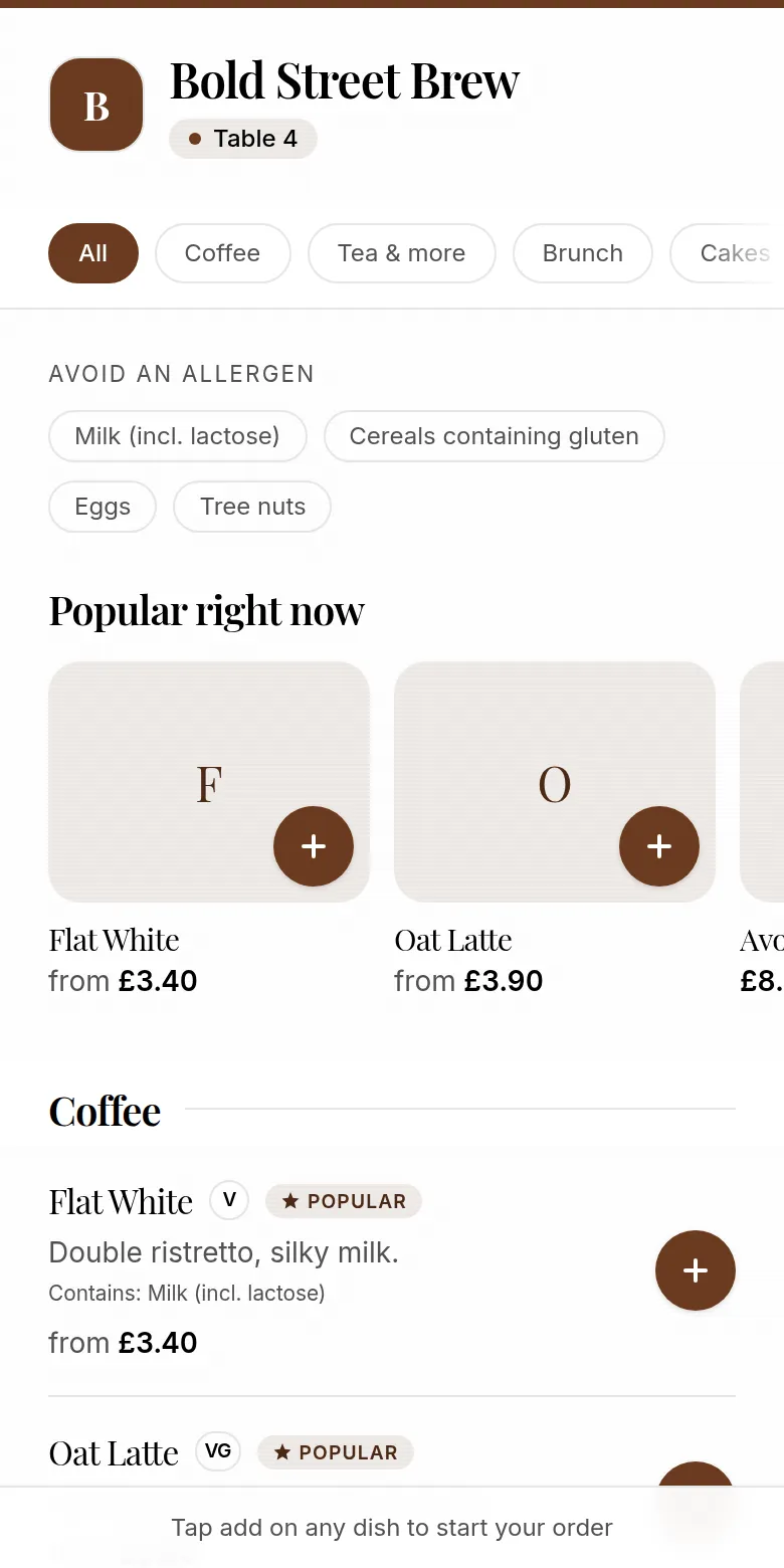 Guest menu on a phone